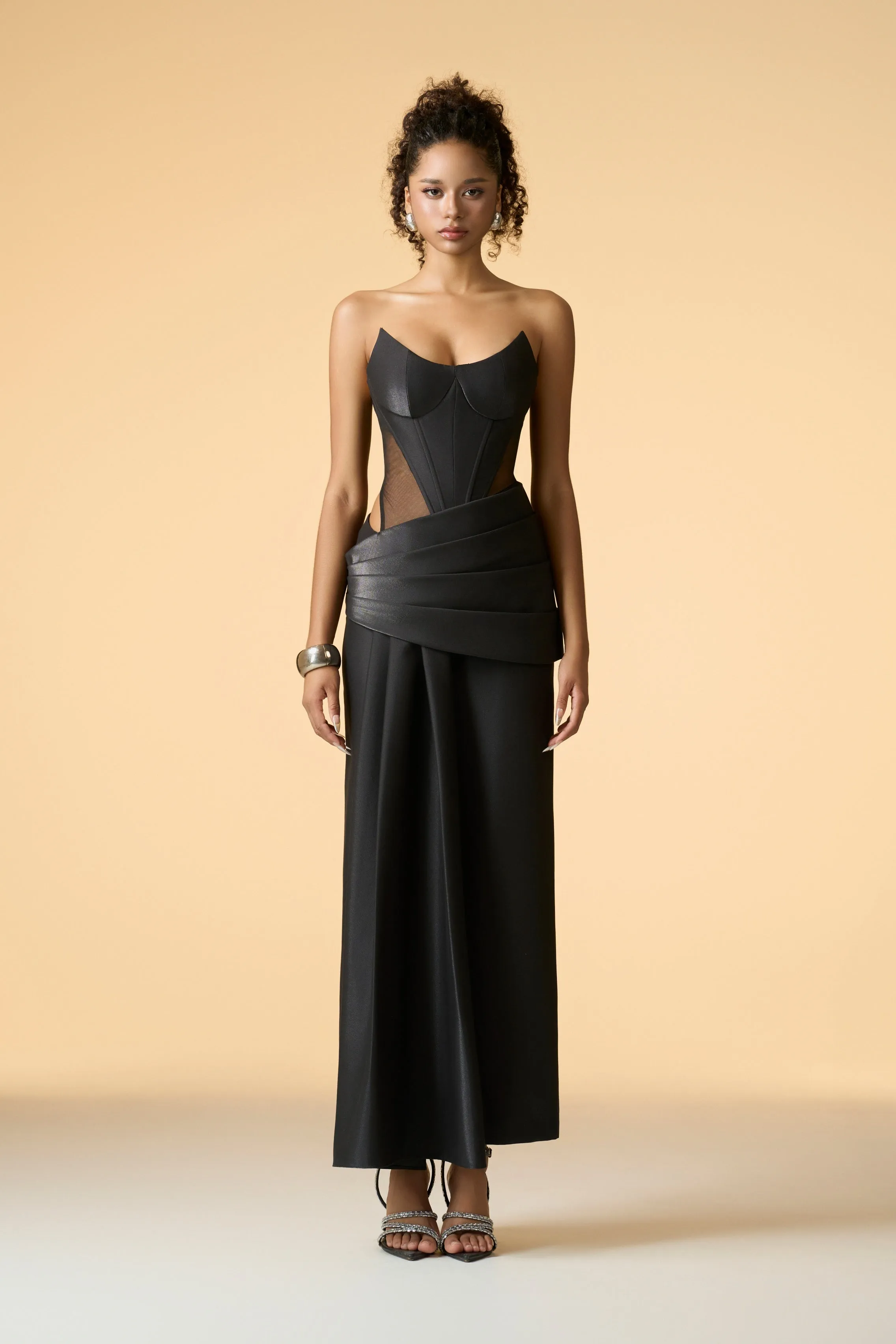 Venus Ivory Sculpted Bodice Corset Maxi Dress With Veil sold by Kalisa product image thumbnail 4