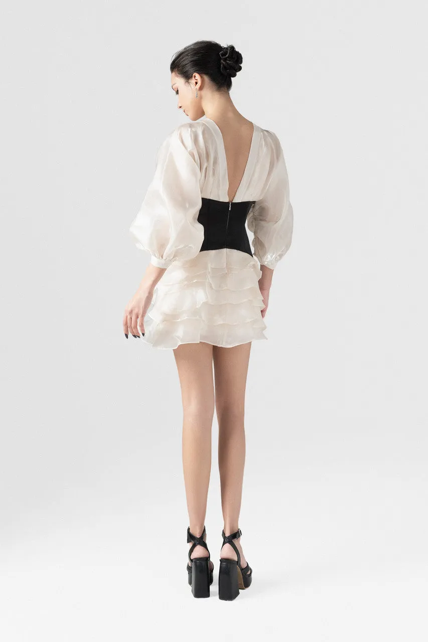 Future Puff Sleeve Open Back Corset Accent Mini Dress sold by Kalisa product image thumbnail 3