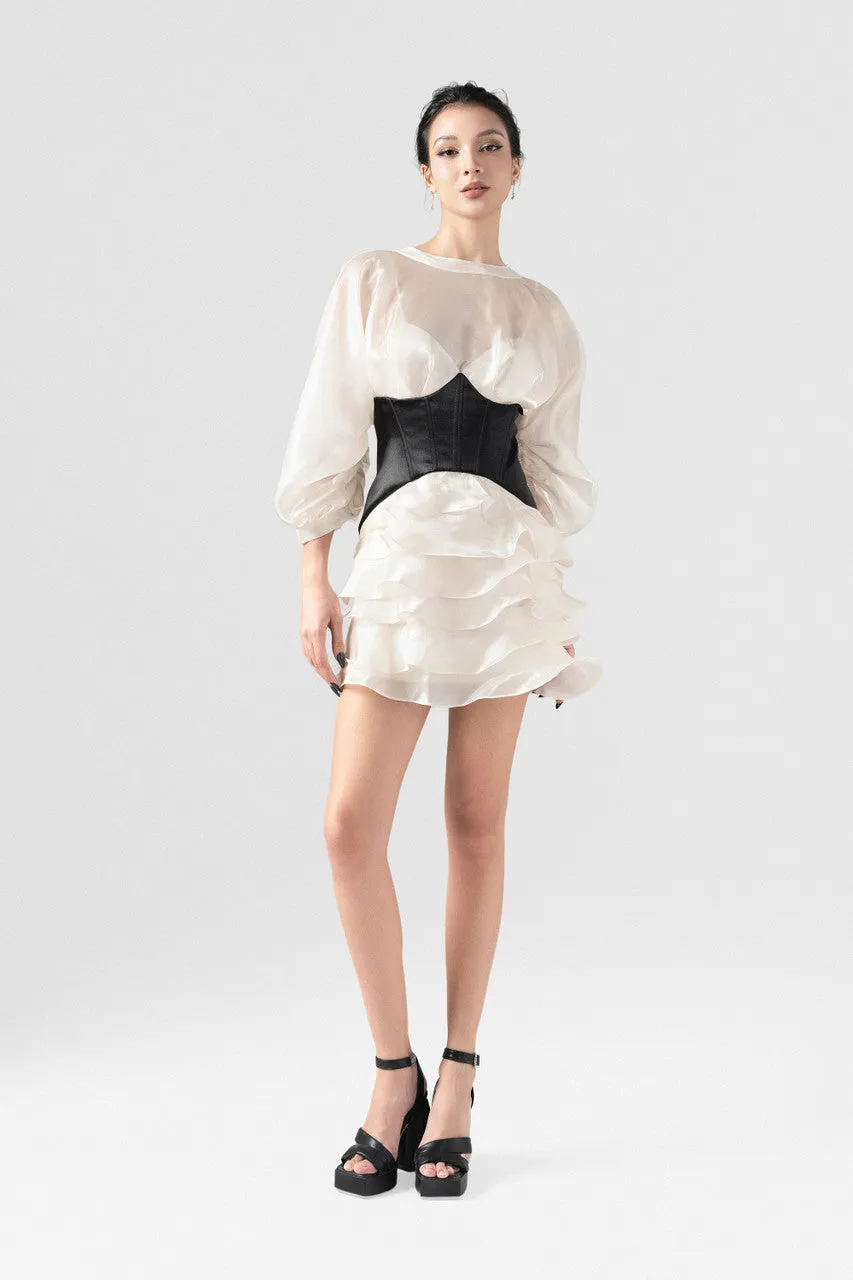 Future Puff Sleeve Open Back Corset Accent Mini Dress sold by Kalisa product image thumbnail 5