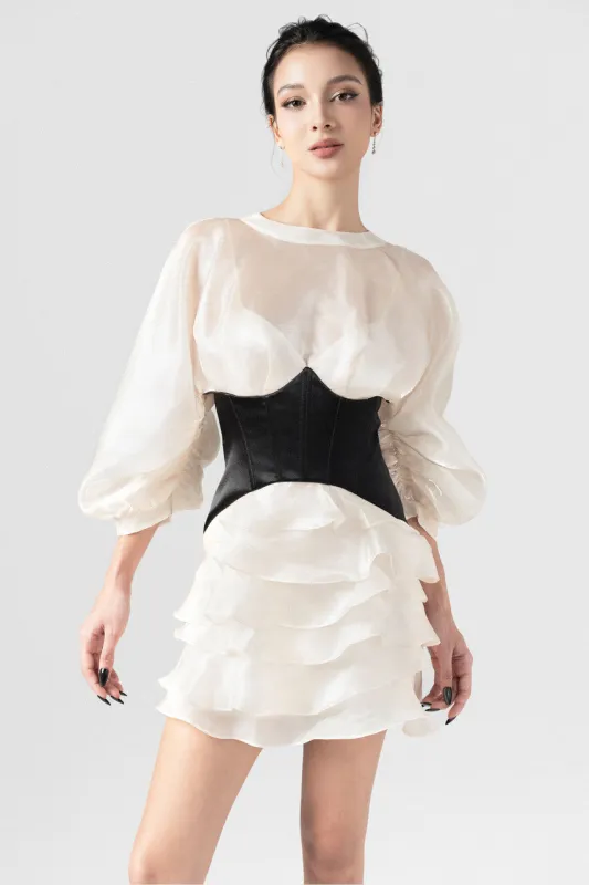 Future Puff Sleeve Open Back Corset Accent Mini Dress sold by Kalisa