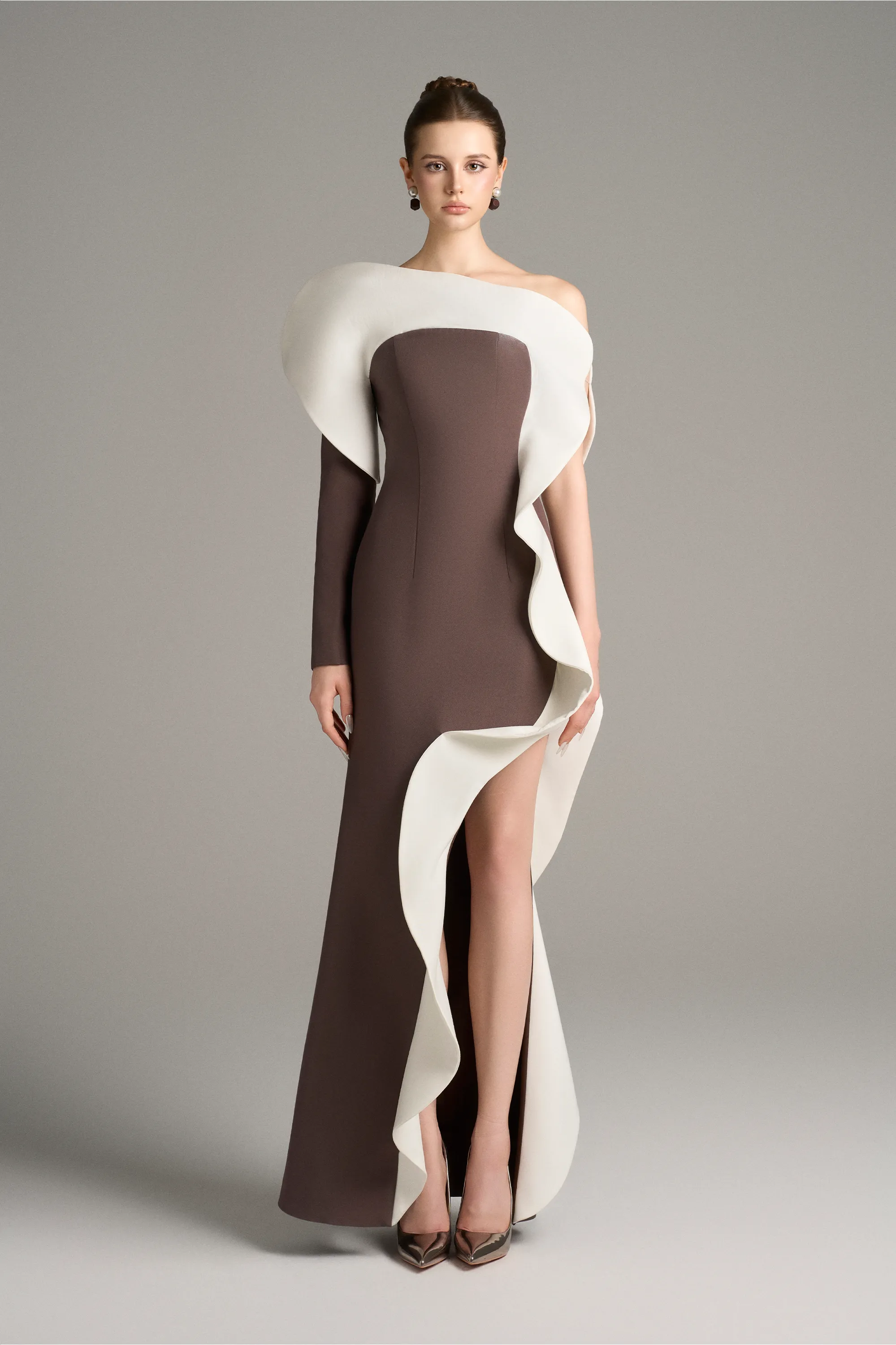 Athena One Long Sleeve Maxi Dress With High Split sold by Kalisa product image thumbnail 4