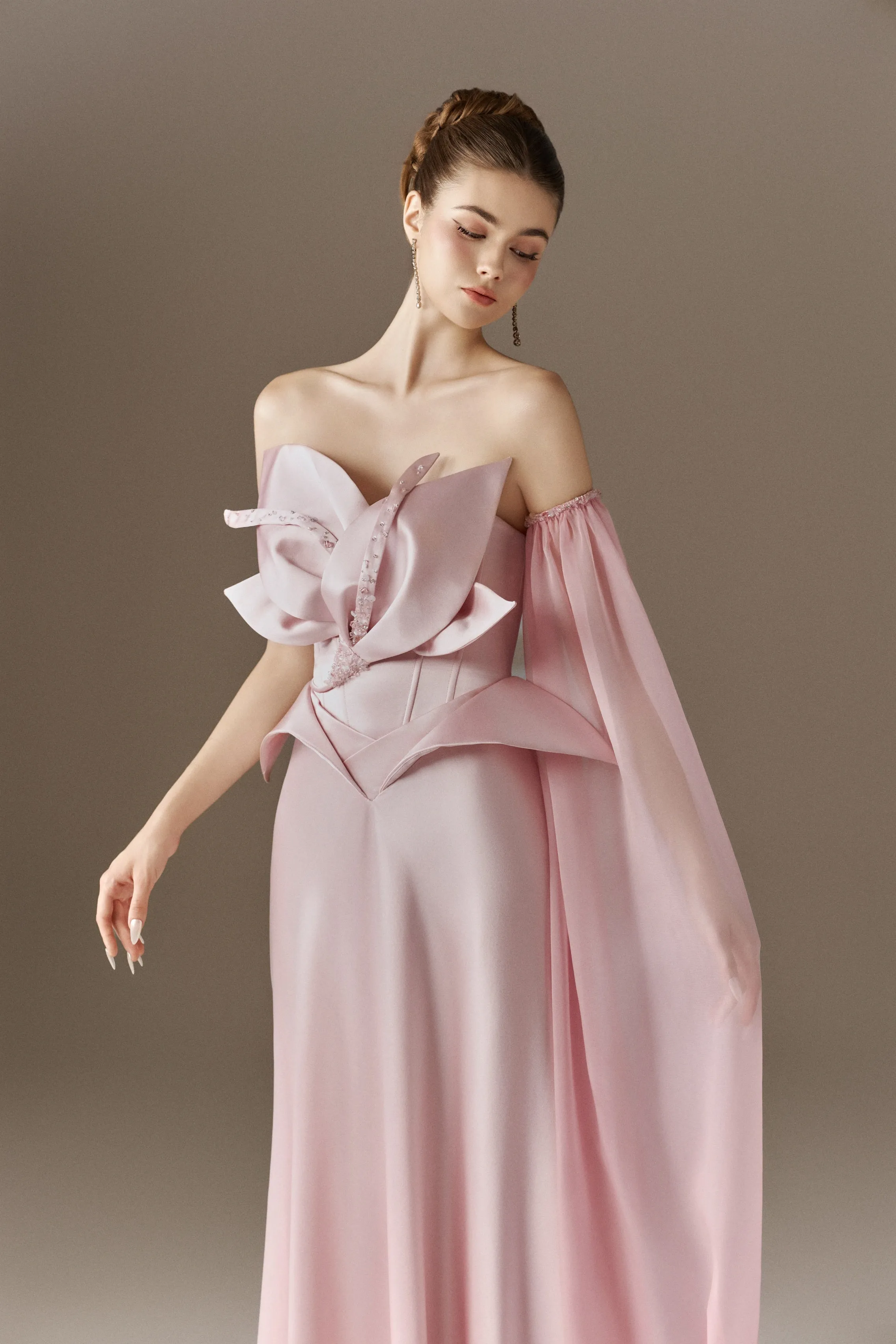 Bloomheart 3D Floral Maxi Dress With One Cape Sleeve sold by Kalisa product image thumbnail 3