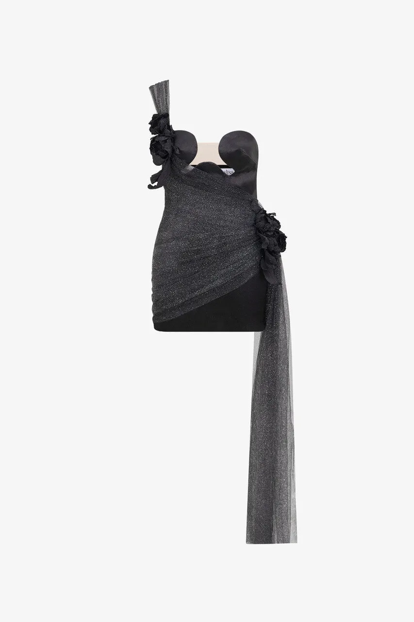 Flowing One Shoulder Wavy Floral Clusters Mini Dress sold by Kalisa product image thumbnail 2