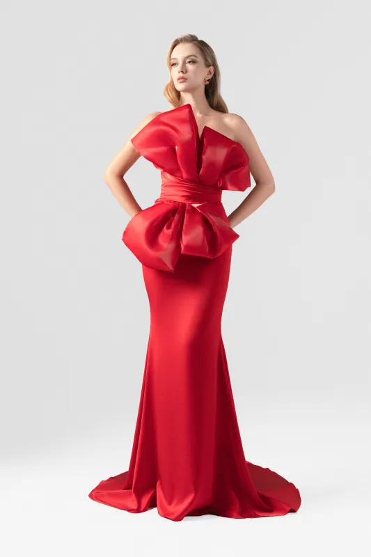 Magnifique Silk Fishtail Gown with Oversized Organza Bow sold by Kalisa