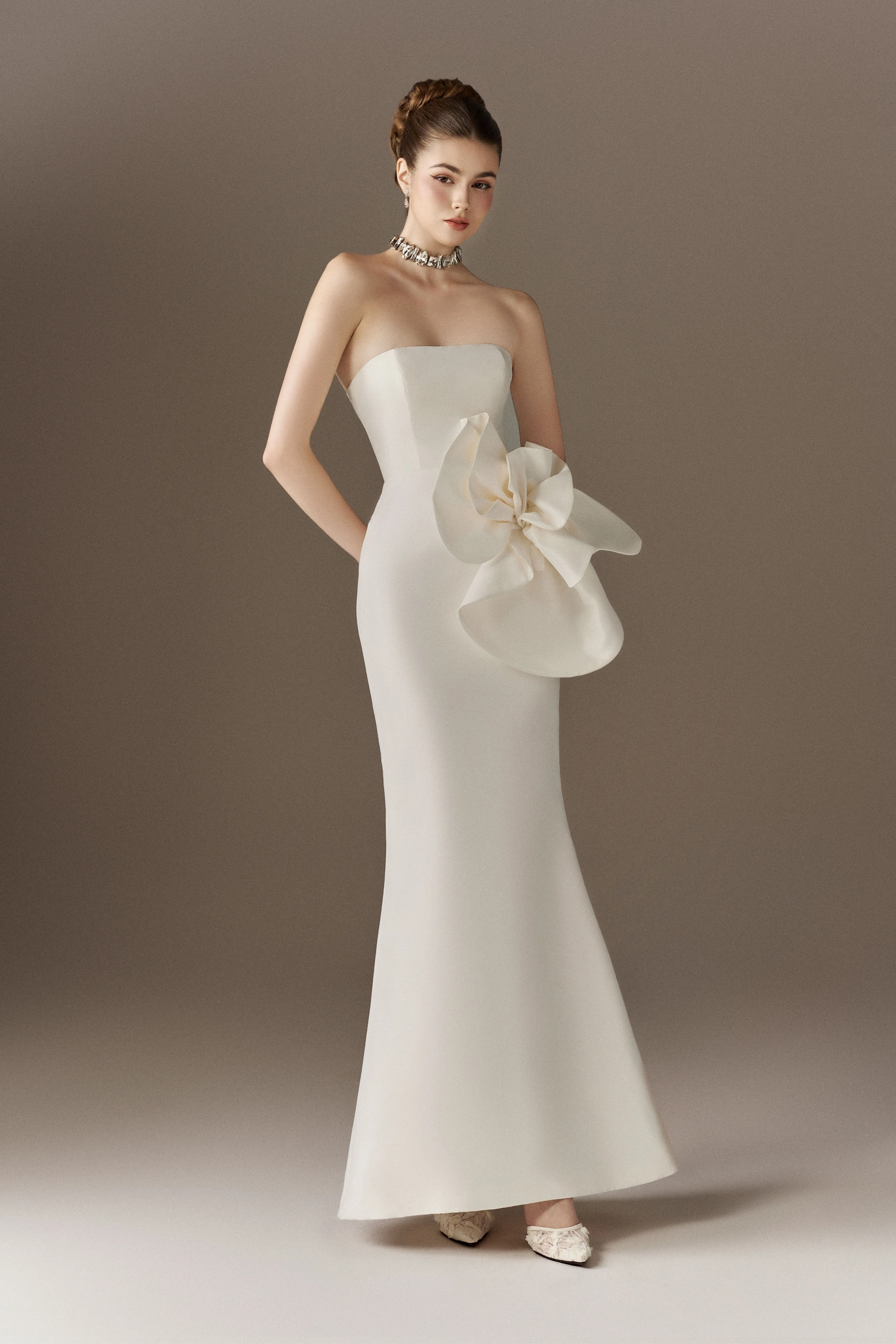 Floralia Bandeau Maxi Dress With Oversized 3D Flower sold by Kalisa product image thumbnail 4