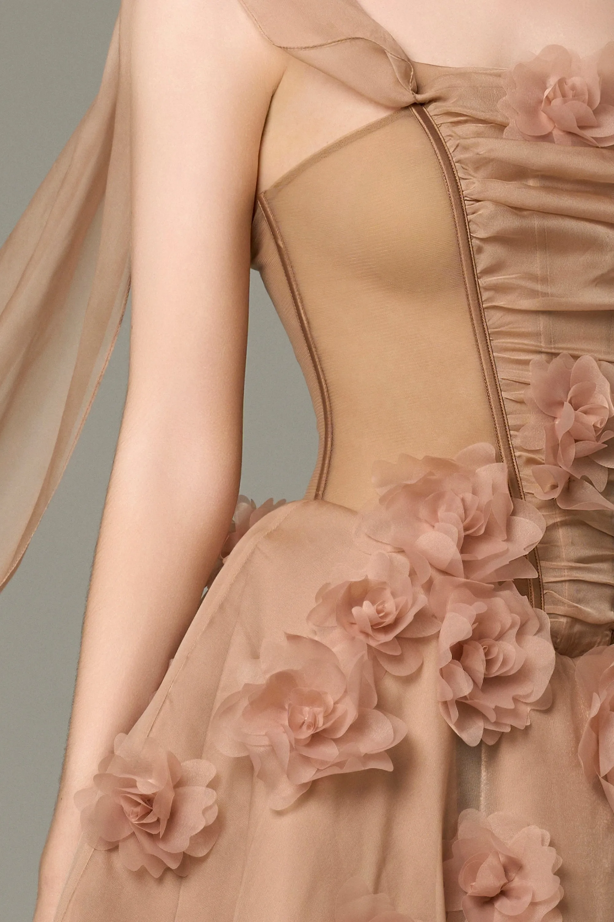 Elowen 3D Floral Embellished One Shoulder Cape Silk Gown sold by Kalisa product image thumbnail 3