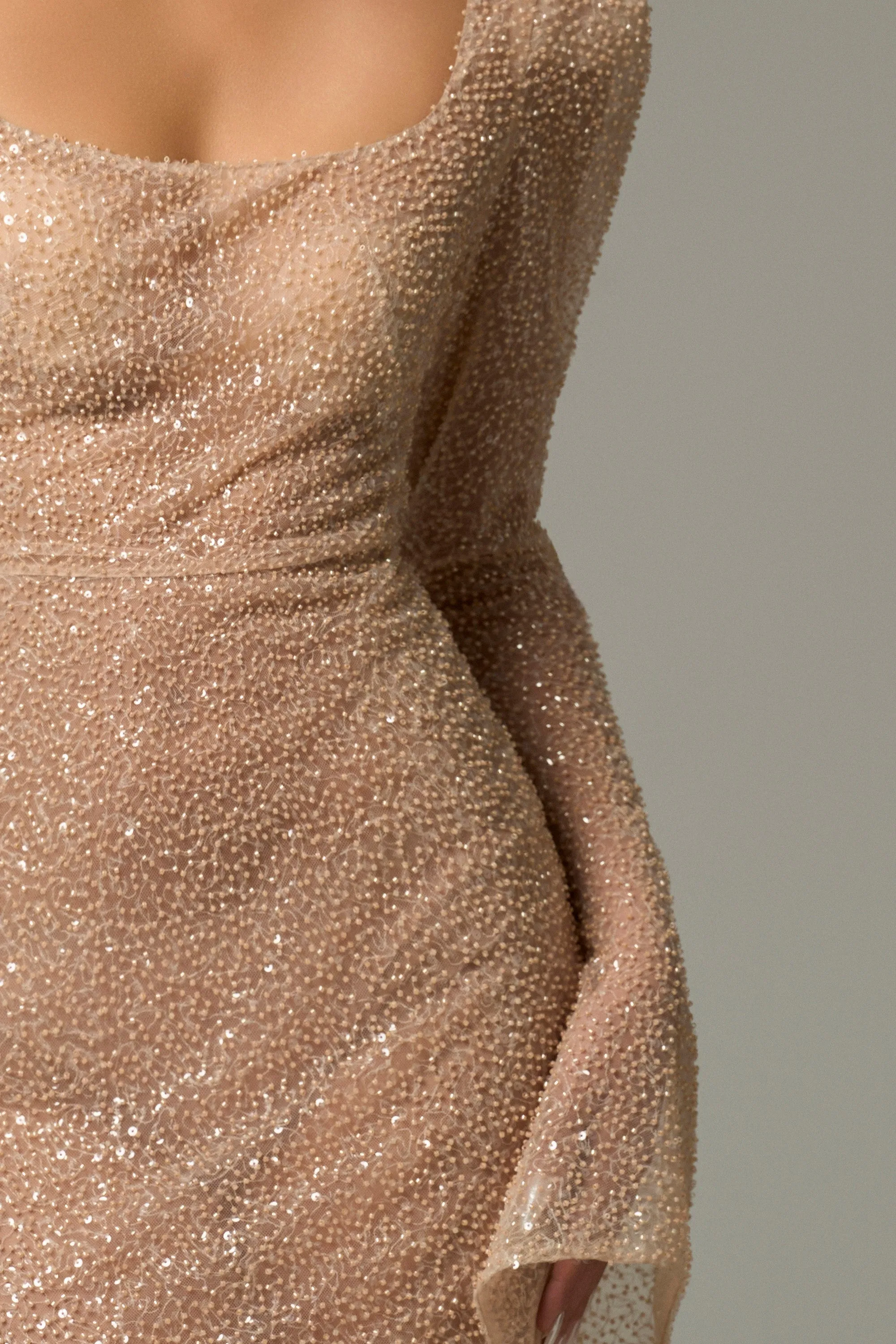 Opalina Beaded Mesh Body Hugging Maxi Dress With Slit Sleeves sold by Kalisa product image thumbnail 3