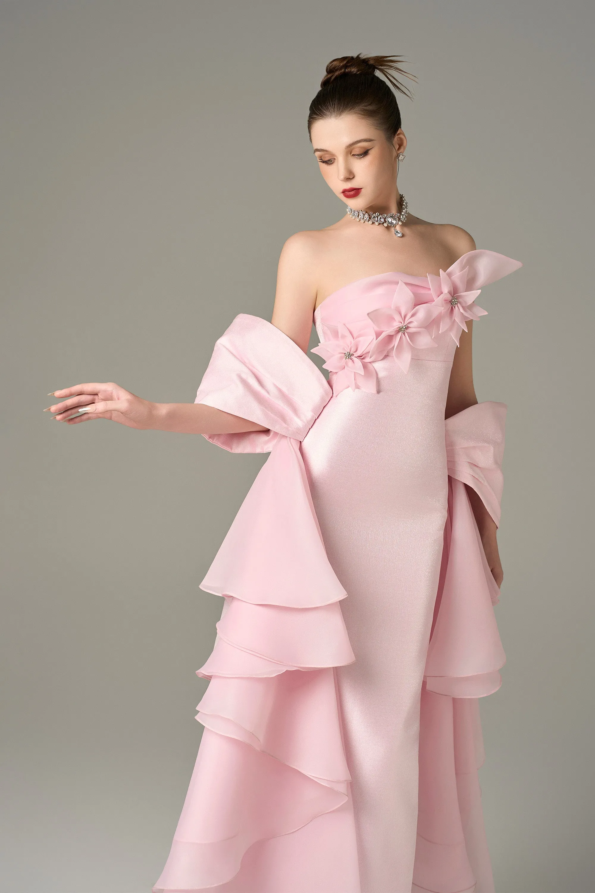 Ornate Pleated Gown with Handcrafted Flowers sold by Kalisa product image thumbnail 3