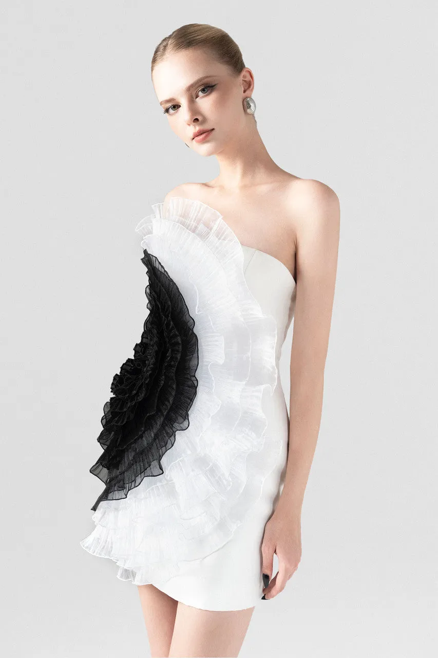 Futuristic Artistic Black & White Ruffle Mini Dress sold by Kalisa product image thumbnail 5