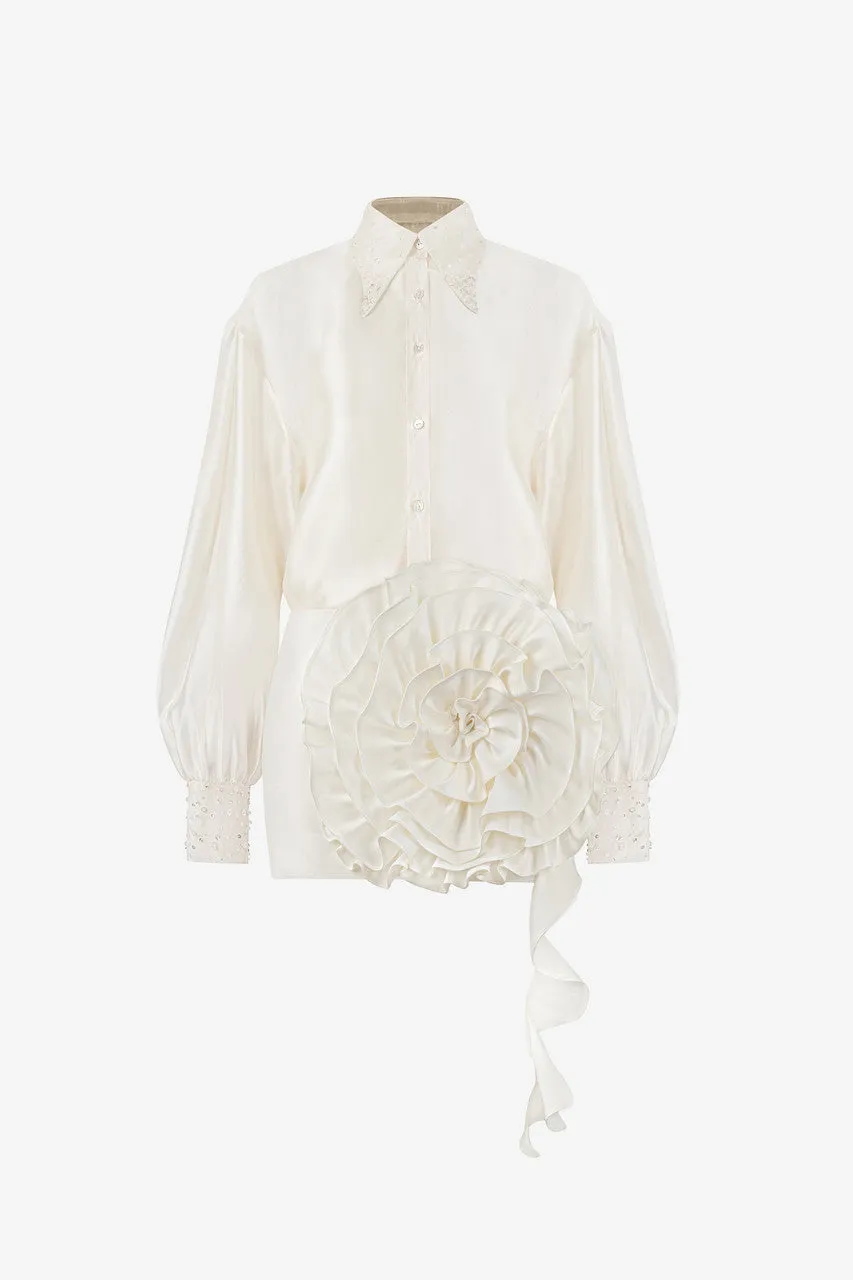 Raised Long Sleeve Floral Accent Silk Mini Skirt Set sold by Kalisa product image thumbnail 2