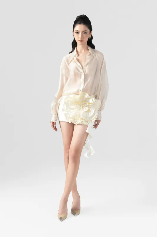 Raised Long Sleeve Floral Accent Silk Mini Skirt Set sold by Kalisa