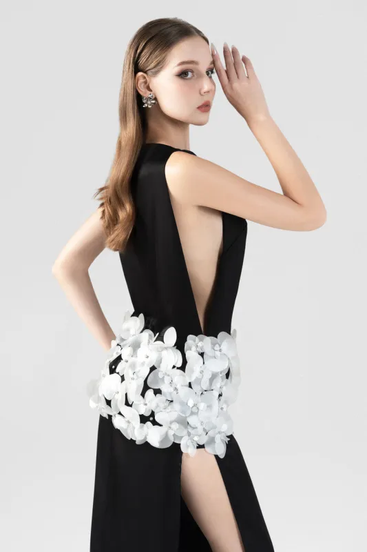 Flourish Silk Boat Neck Dress with High Slits and Orchid sold by Kalisa