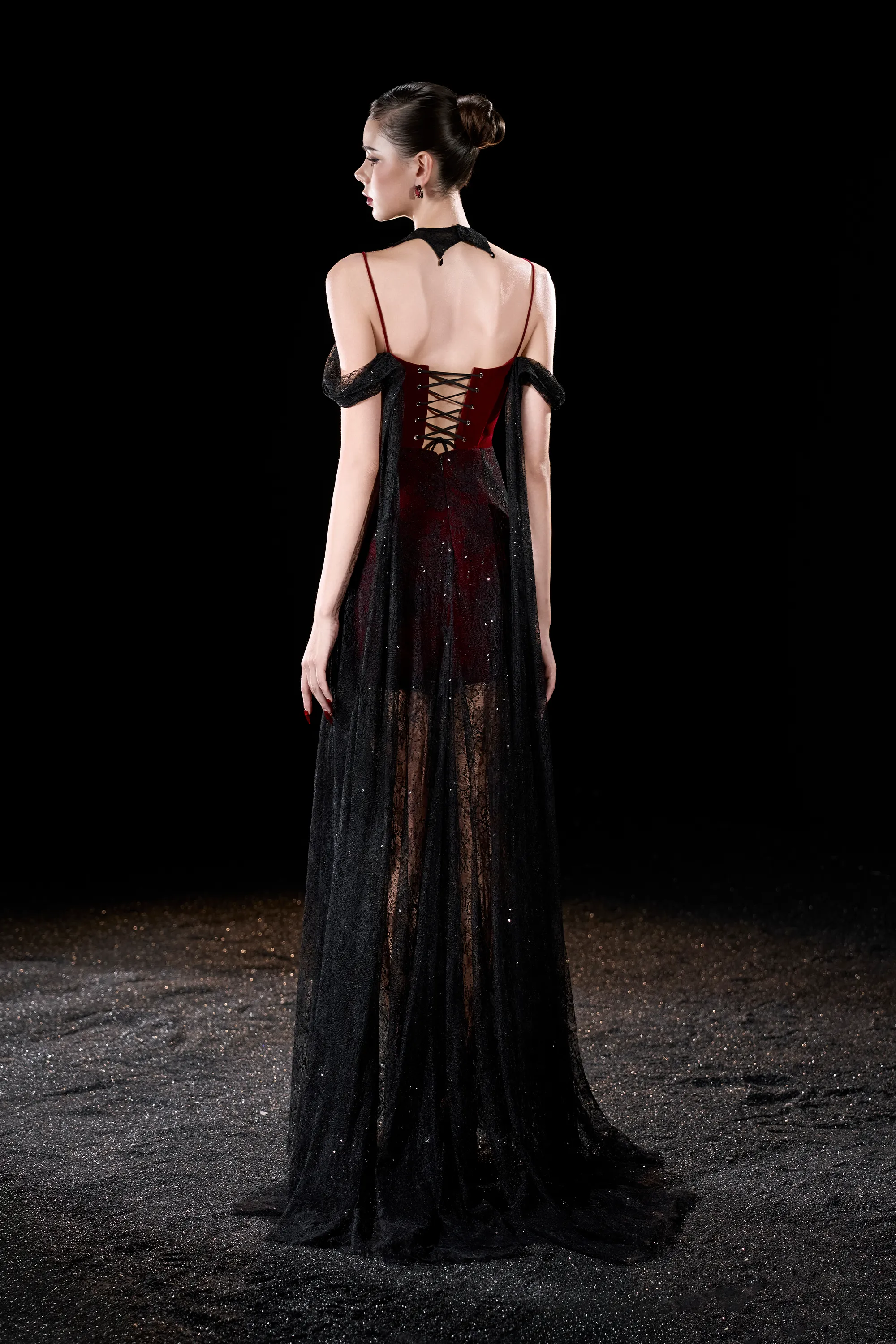 Whisper Gothic Romance Velvet Cold-shoulder Lace Overlay Maxi Dress sold by Kalisa product image thumbnail 2