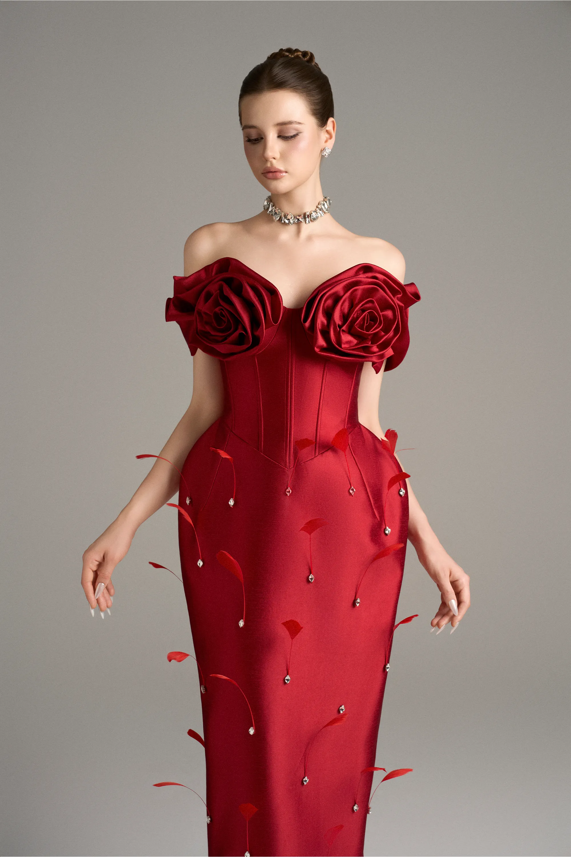 Peony Off Shoulder 3D Petal Detail Maxi Dress sold by Kalisa product image thumbnail 3