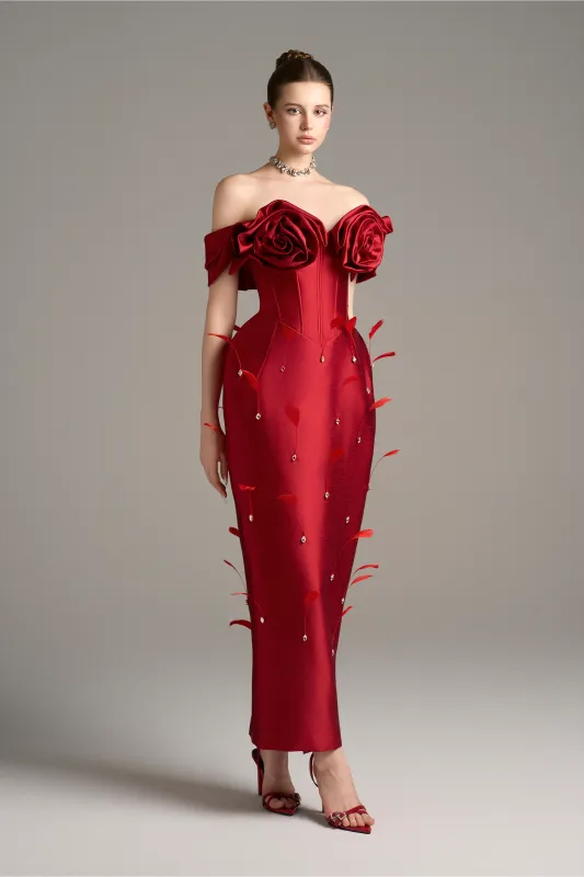 Peony Off Shoulder 3D Petal Detail Maxi Dress sold by Kalisa