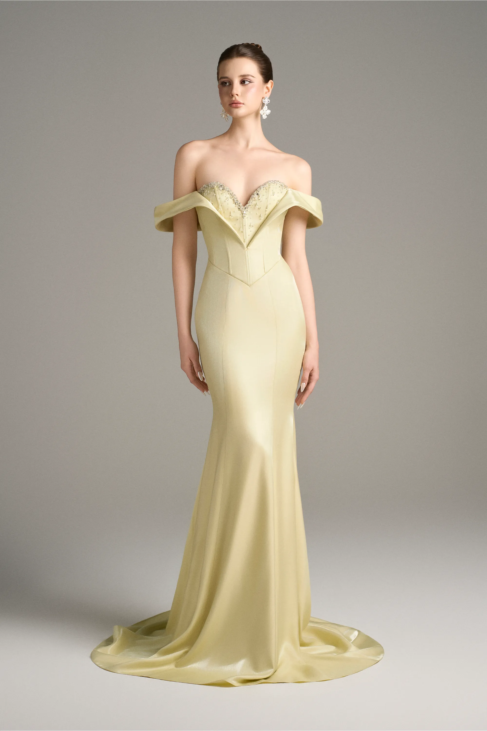 Calanthe Embellished Crystal Moiré Silk Mermaid Gown sold by Kalisa