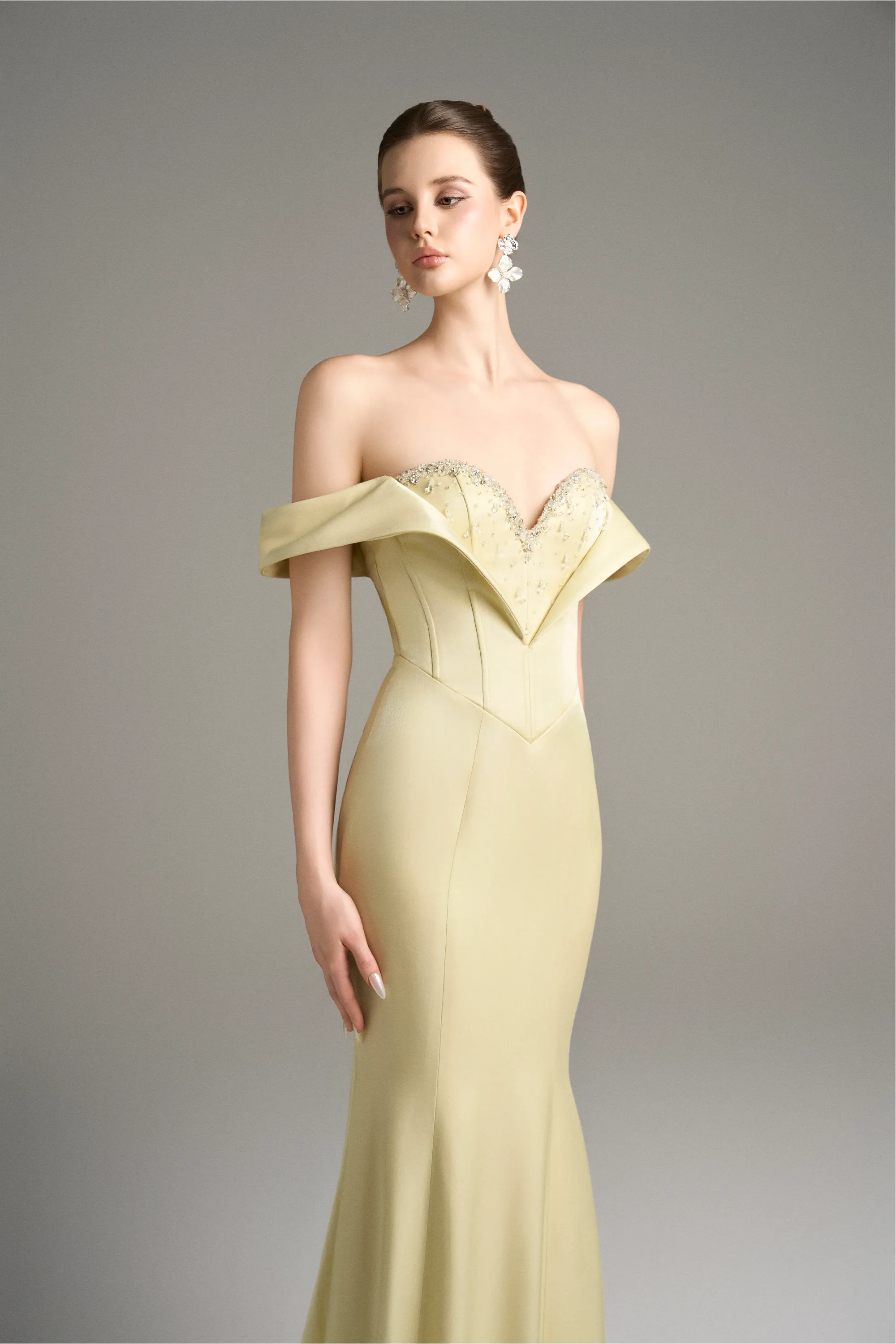 Calanthe Embellished Crystal Moiré Silk Mermaid Gown sold by Kalisa product image thumbnail 3
