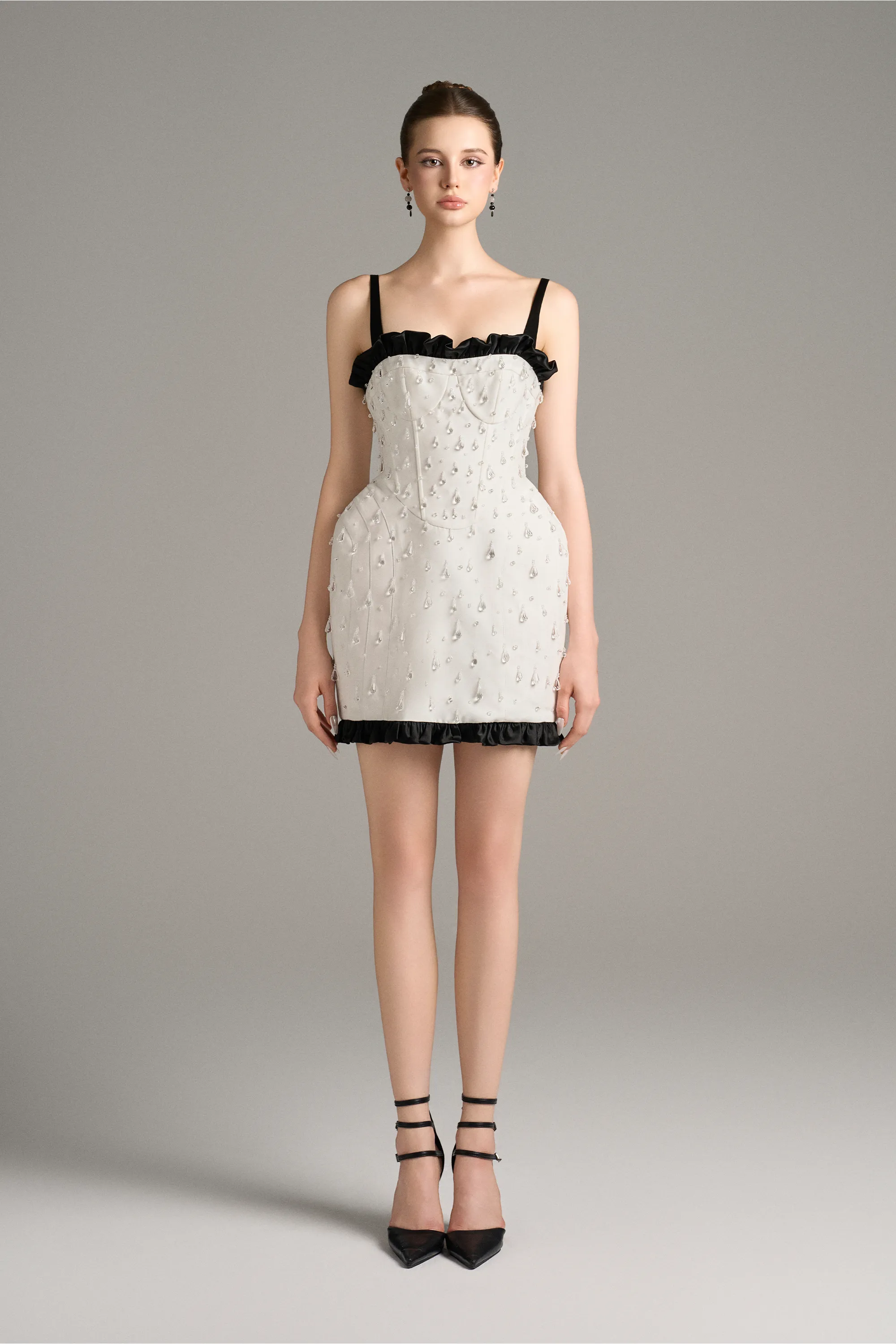 Atelier Crystal Cascade Mini Dress With Black Ruffle Trim sold by Kalisa product image thumbnail 4