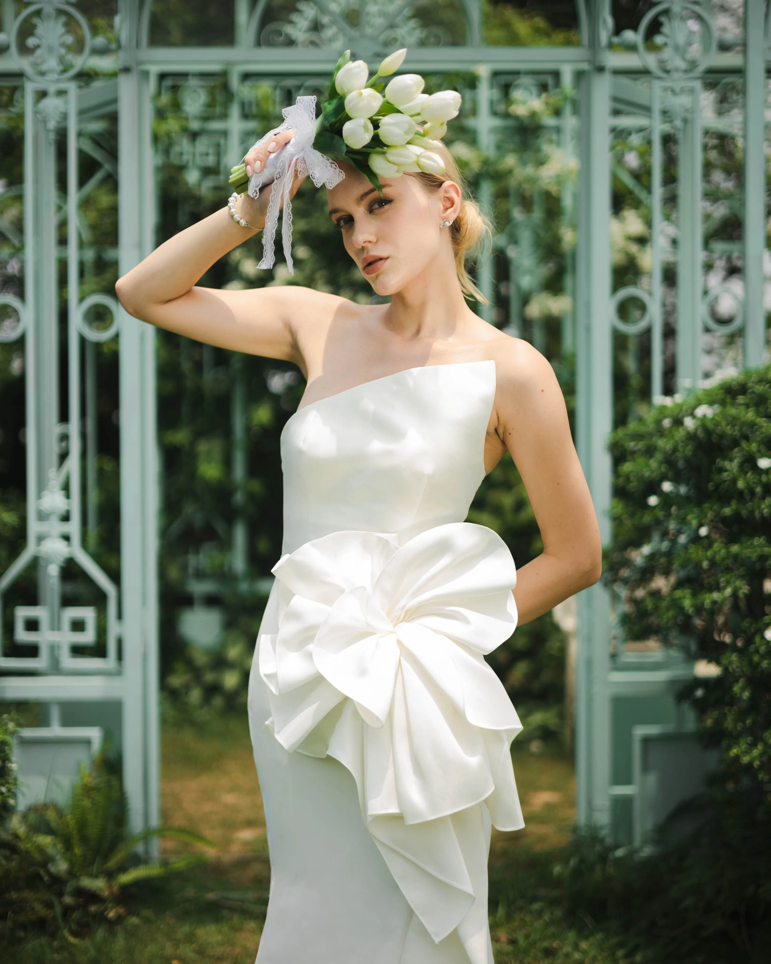 Devotion Acetate Asymmetric Neckline Gown With 3D Oversized Flower sold by Kalisa product image thumbnail 5