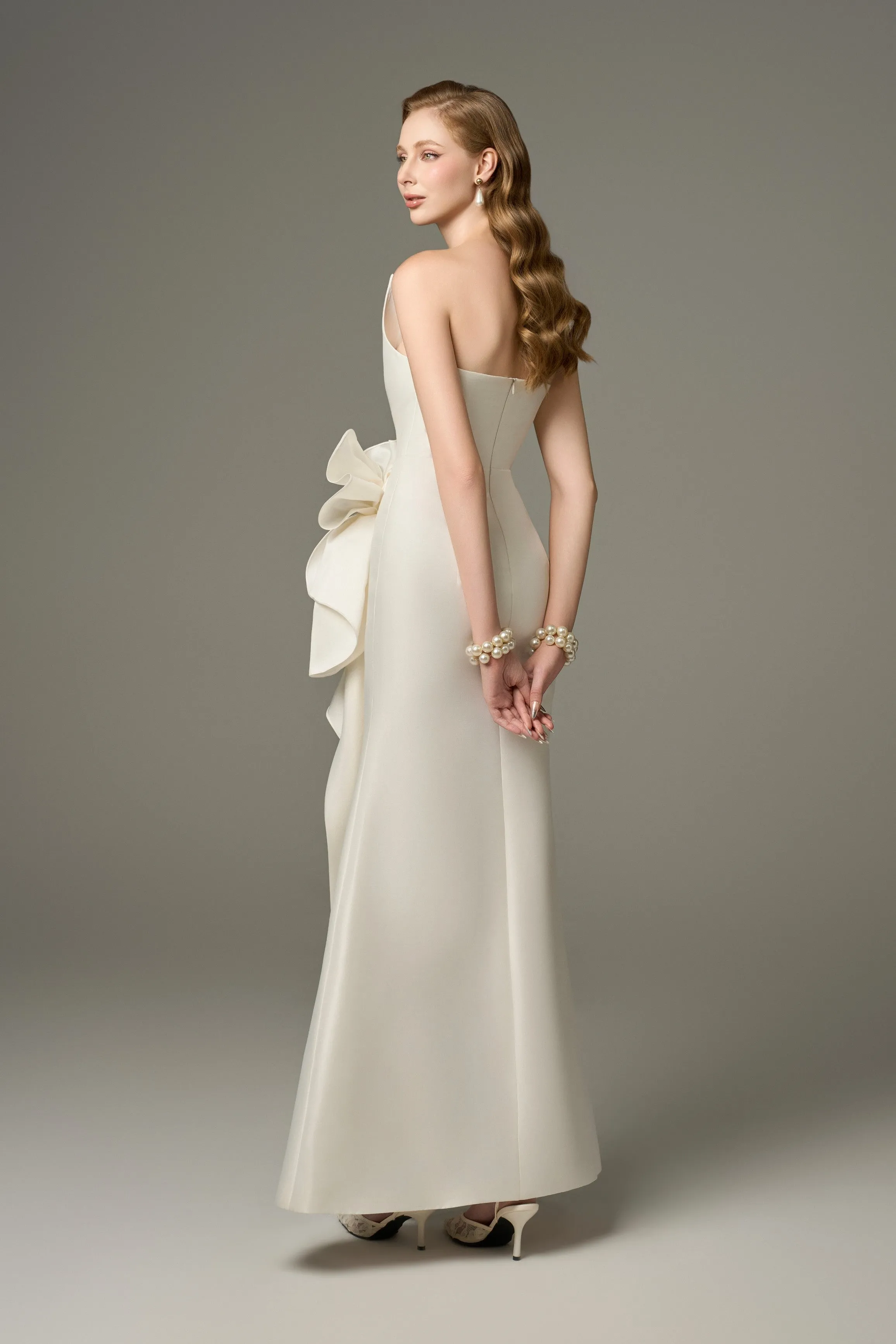 Devotion Acetate Asymmetric Neckline Gown With 3D Oversized Flower sold by Kalisa product image thumbnail 2