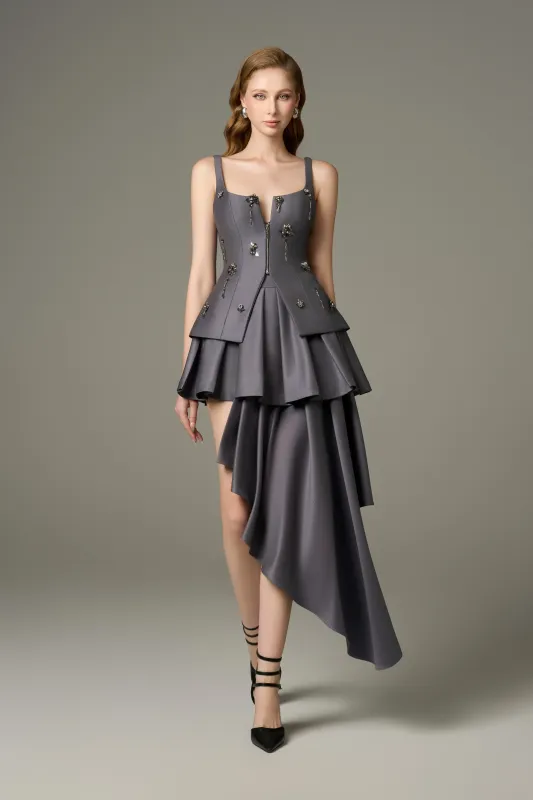 Lure Stone Embellished Corset Top and Asymmetrical Mini Dress Set sold by Kalisa