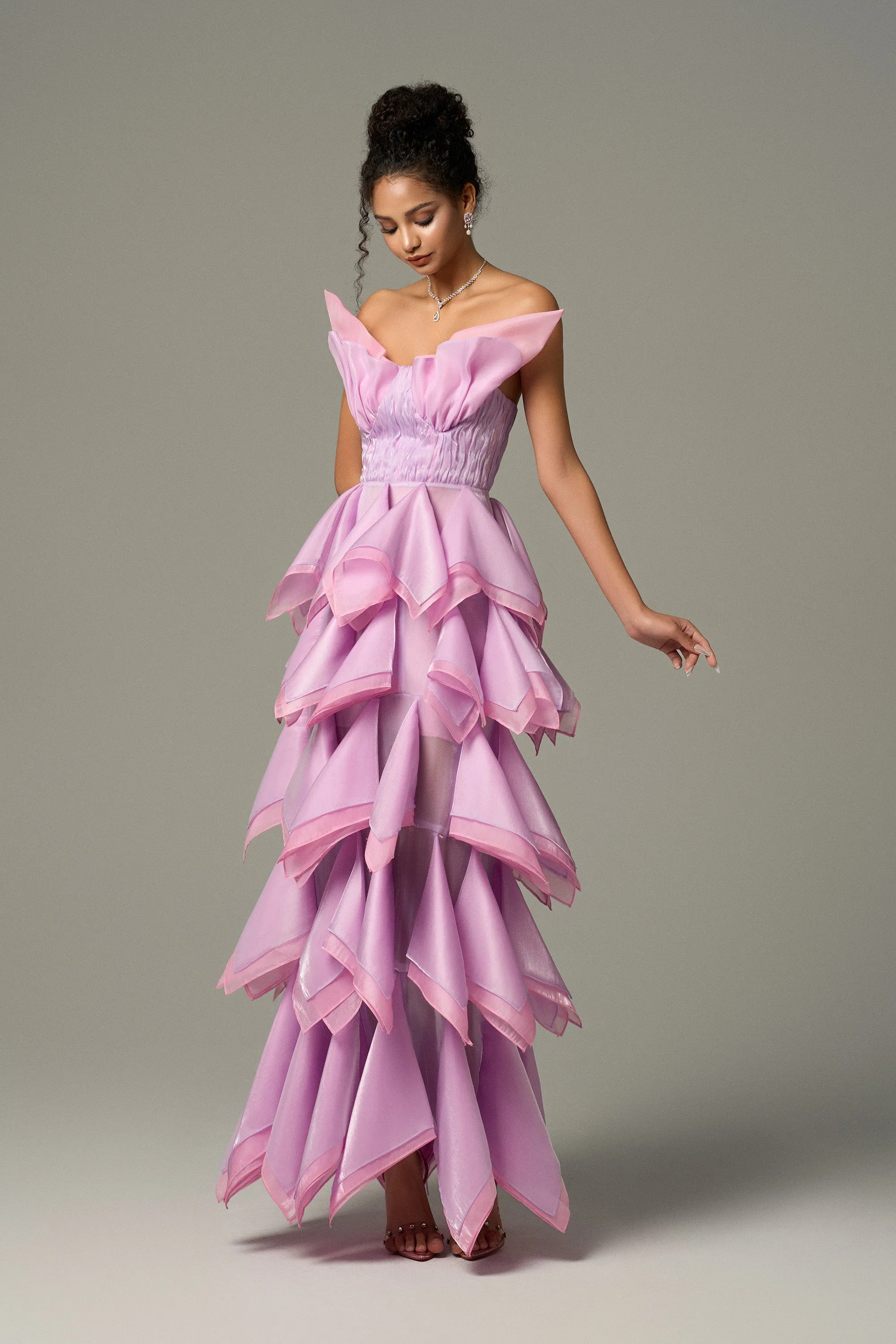 Liliana Strapless Structured Waist Details Ruffled Maxi Dress sold by Kalisa