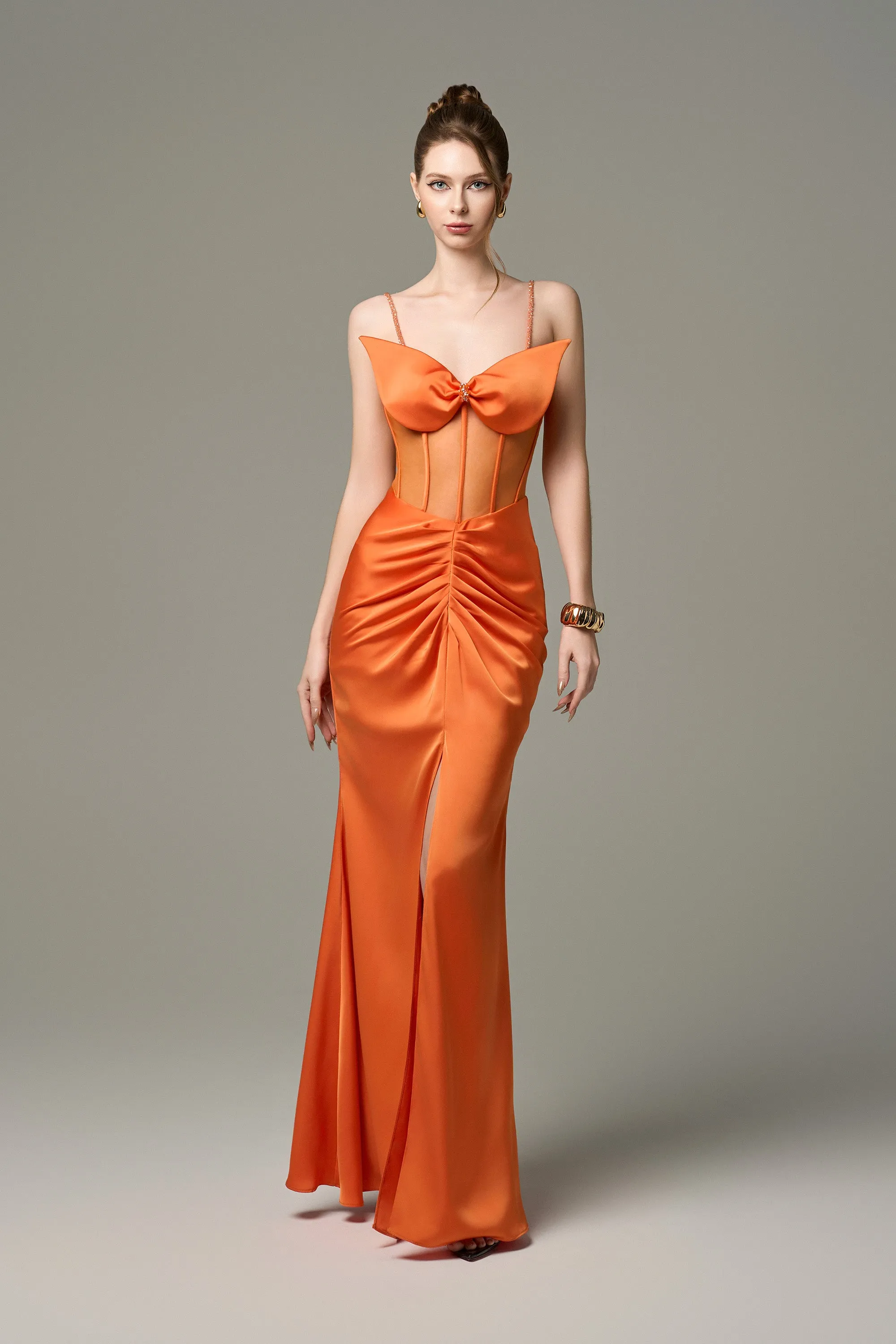 Solene Silk Mesh Corset Ruched Front Gown sold by Kalisa