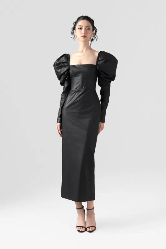 Duchess Dramatic Puffed Sleeves Leather Maxi Dress sold by Kalisa