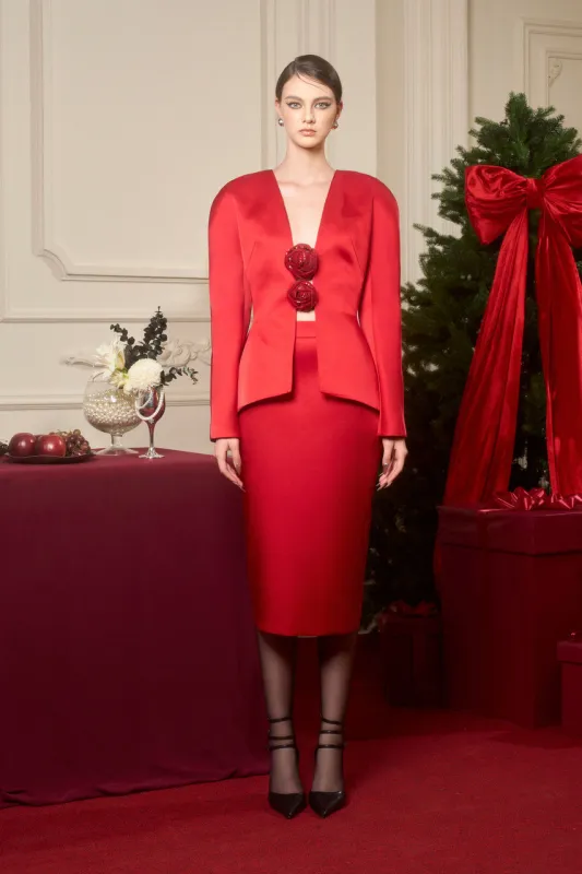 Titan Taffeta Puffed Shoulder Suit Set sold by Kalisa