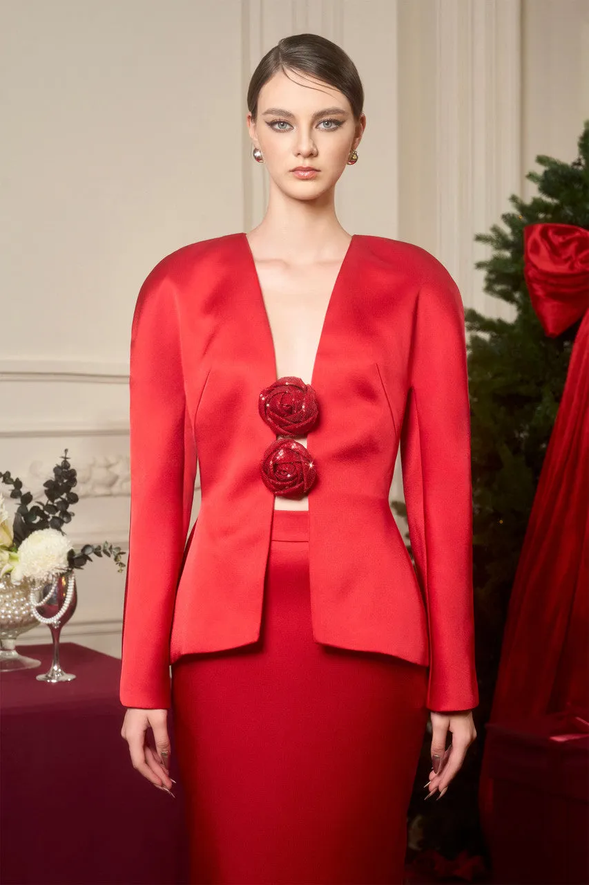 Titan Taffeta Puffed Shoulder Suit Set sold by Kalisa product image thumbnail 3