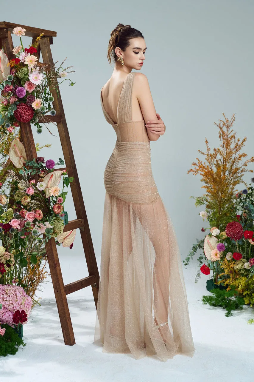 Élégant Glitter Mesh Cut-Out Silk Evening Gown sold by Kalisa product image thumbnail 3
