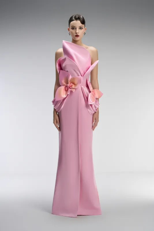 Bella Couture Bandeau Maxi Dress With 3D Orchid Petal sold by Kalisa