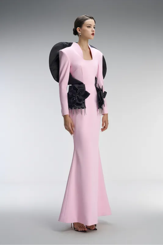 Gallery Couture Long Sleeves Maxi Dress With 3D Floral Appliqués sold by Kalisa