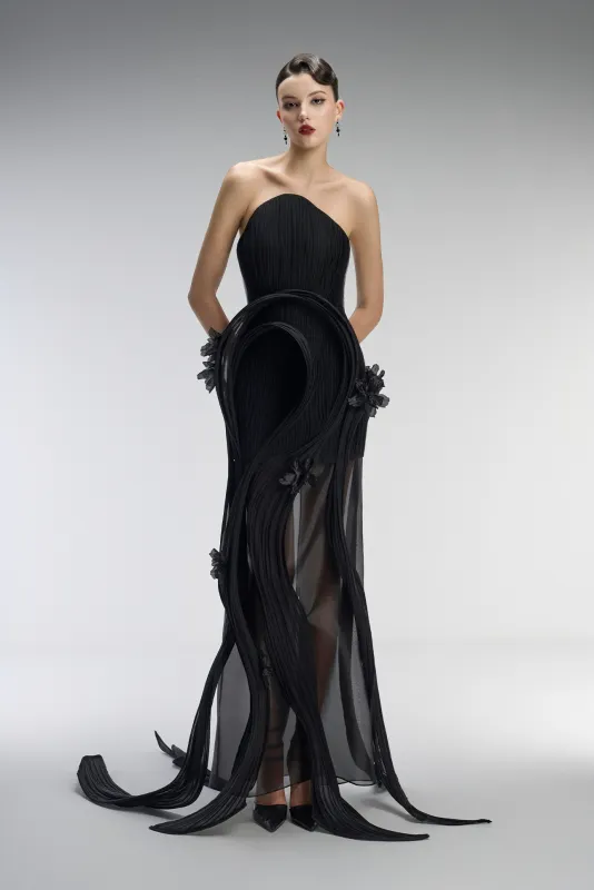 Dusk Couture Bandeau 3D Pleated Plissé Maxi Dress sold by Kalisa
