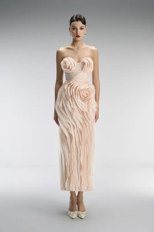 Ember Couture Dual Style Bandeau Layered 3D Roses Maxi Dress With Veil sold by Kalisa