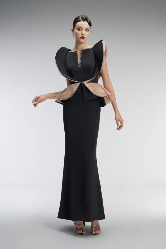 Apparition Couture V Neck Pointy Shoulder Maxi Dress sold by Kalisa