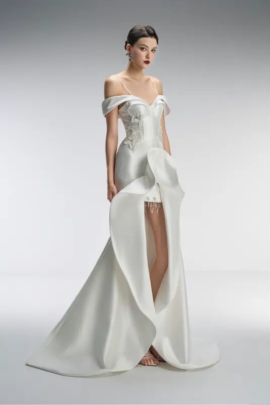 Eternal Couture Cold-shoulder Pleated High Low Maxi Dress sold by Kalisa