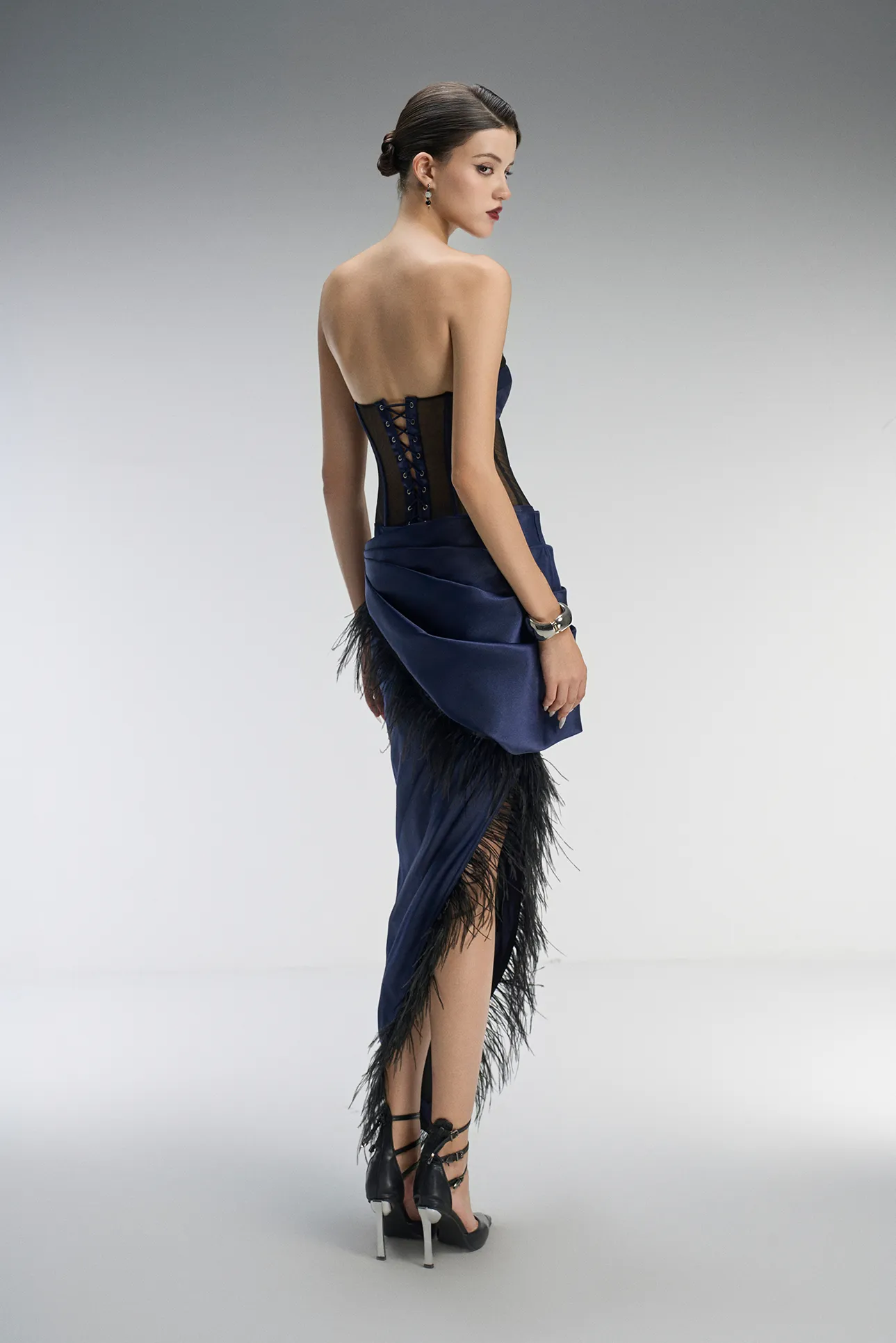 Caspian Couture Corset Feather-trimmed Maxi Dress sold by Kalisa product image thumbnail 3