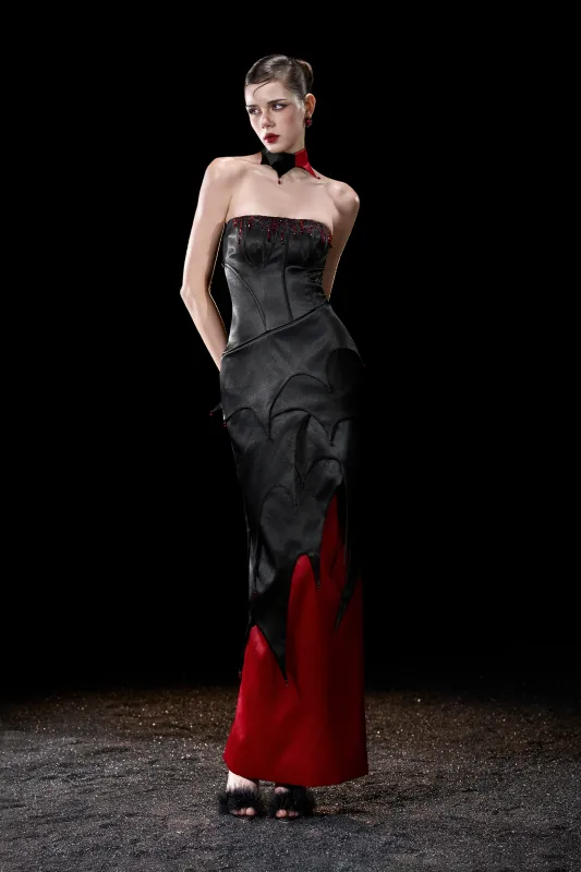 Vintage-demon Bandeau Back Slit Maxi Dress With Flame sold by Kalisa