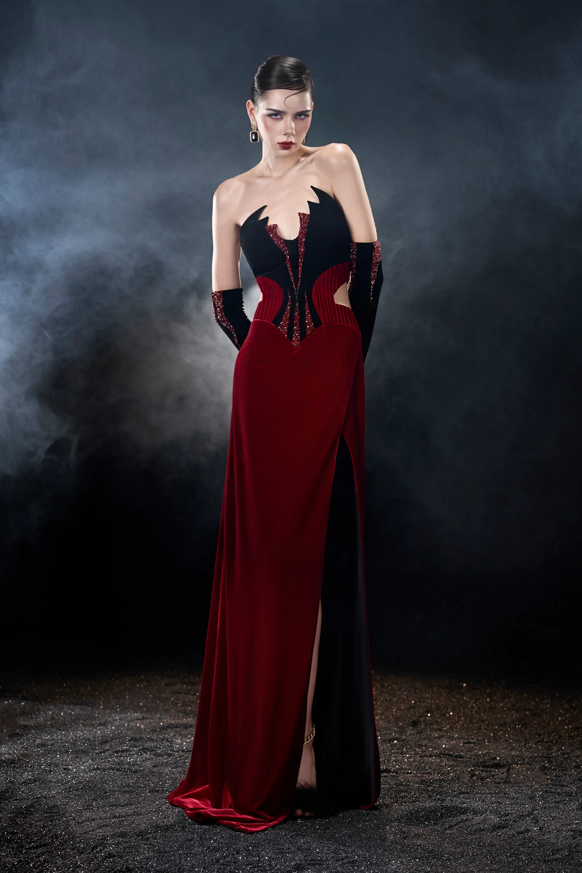 Morticia Vampires Thigh High Corset Velvet Maxi Dress sold by Kalisa
