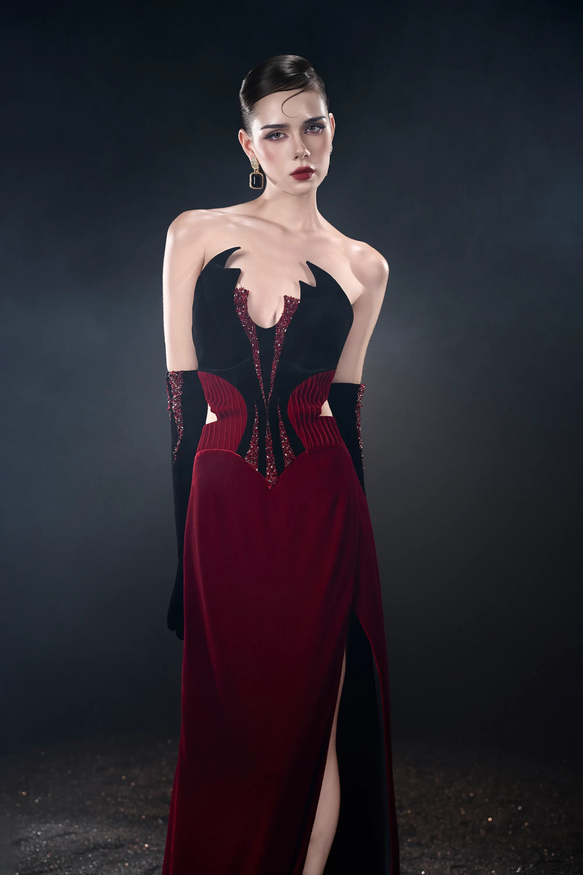 Morticia Vampires Thigh High Corset Velvet Maxi Dress sold by Kalisa product image thumbnail 3