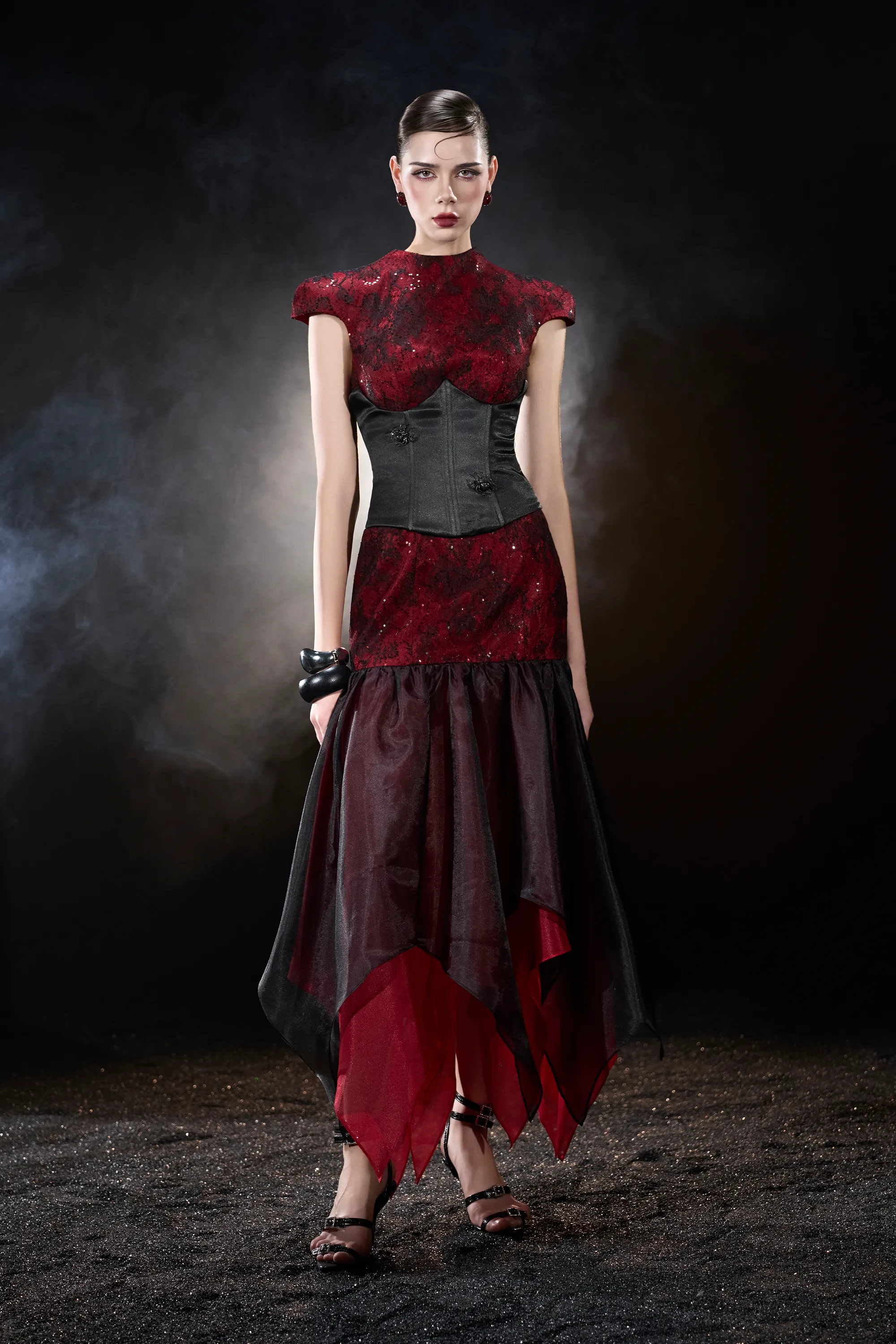 Wraith Gothic Lady Short Sleeves Maxi Dress With Black Corset sold by Kalisa