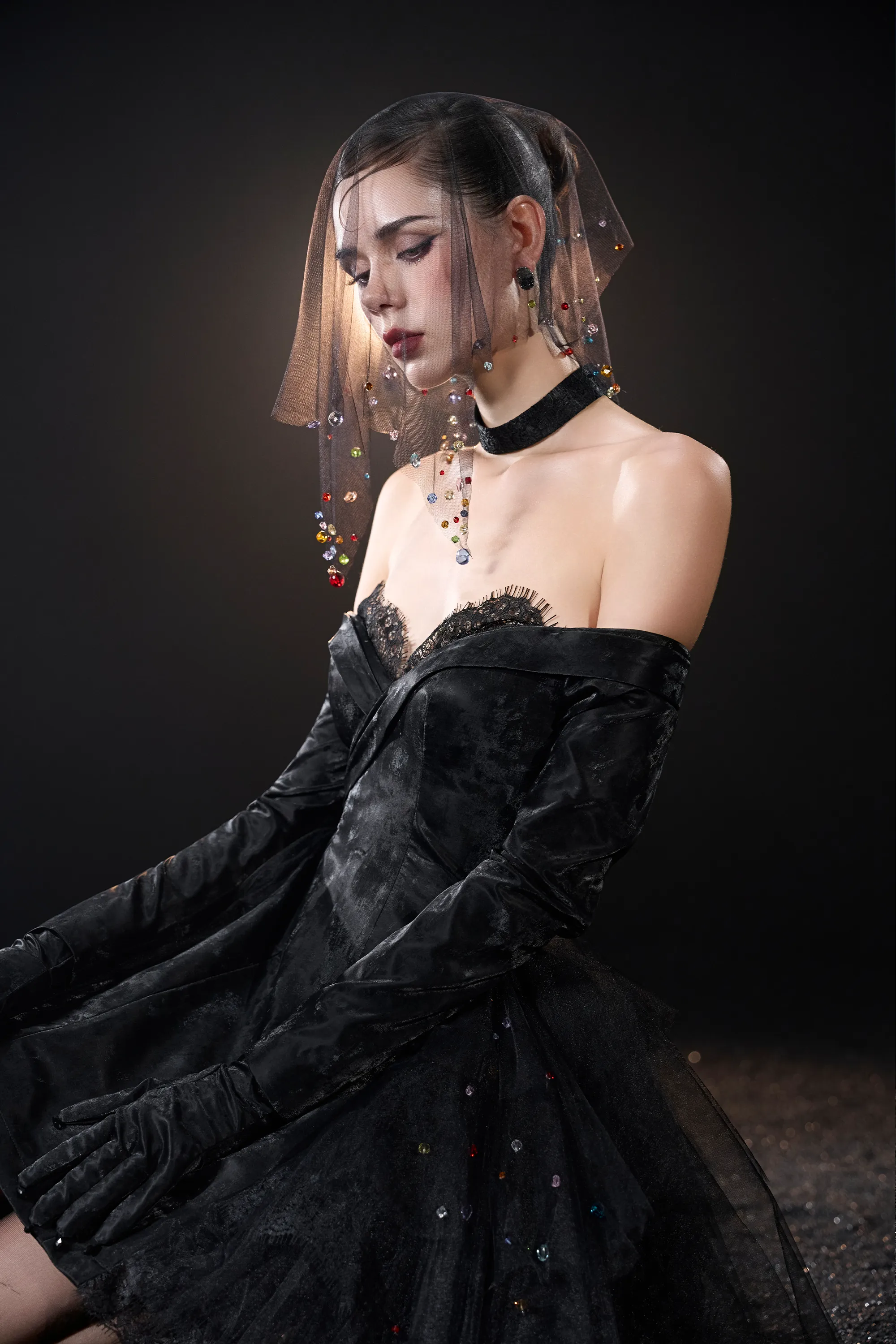 Nexus Gothic Off Shoulder Lace Trim Sweetheart Velvet Mini Dress sold by Kalisa product image thumbnail 2