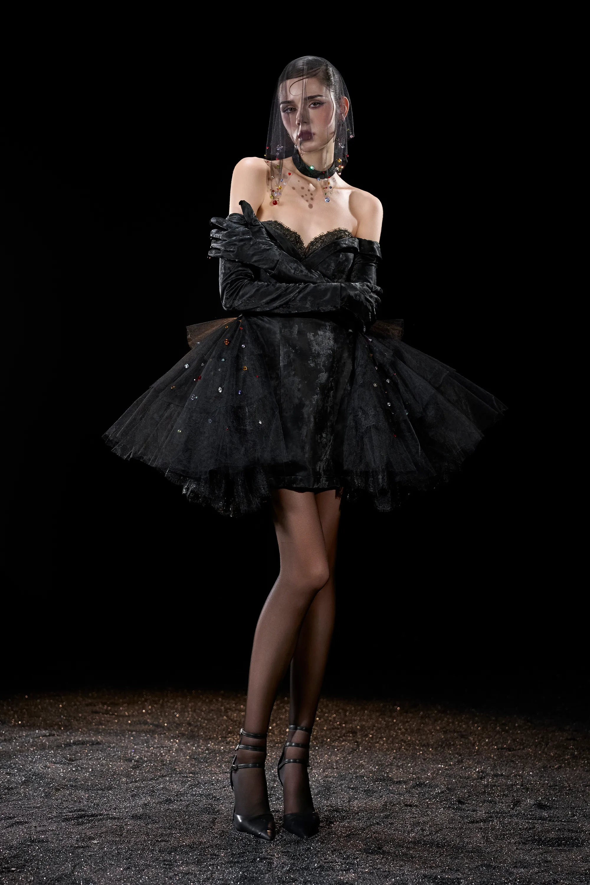 Nexus Gothic Off Shoulder Lace Trim Sweetheart Velvet Mini Dress sold by Kalisa product image thumbnail 4