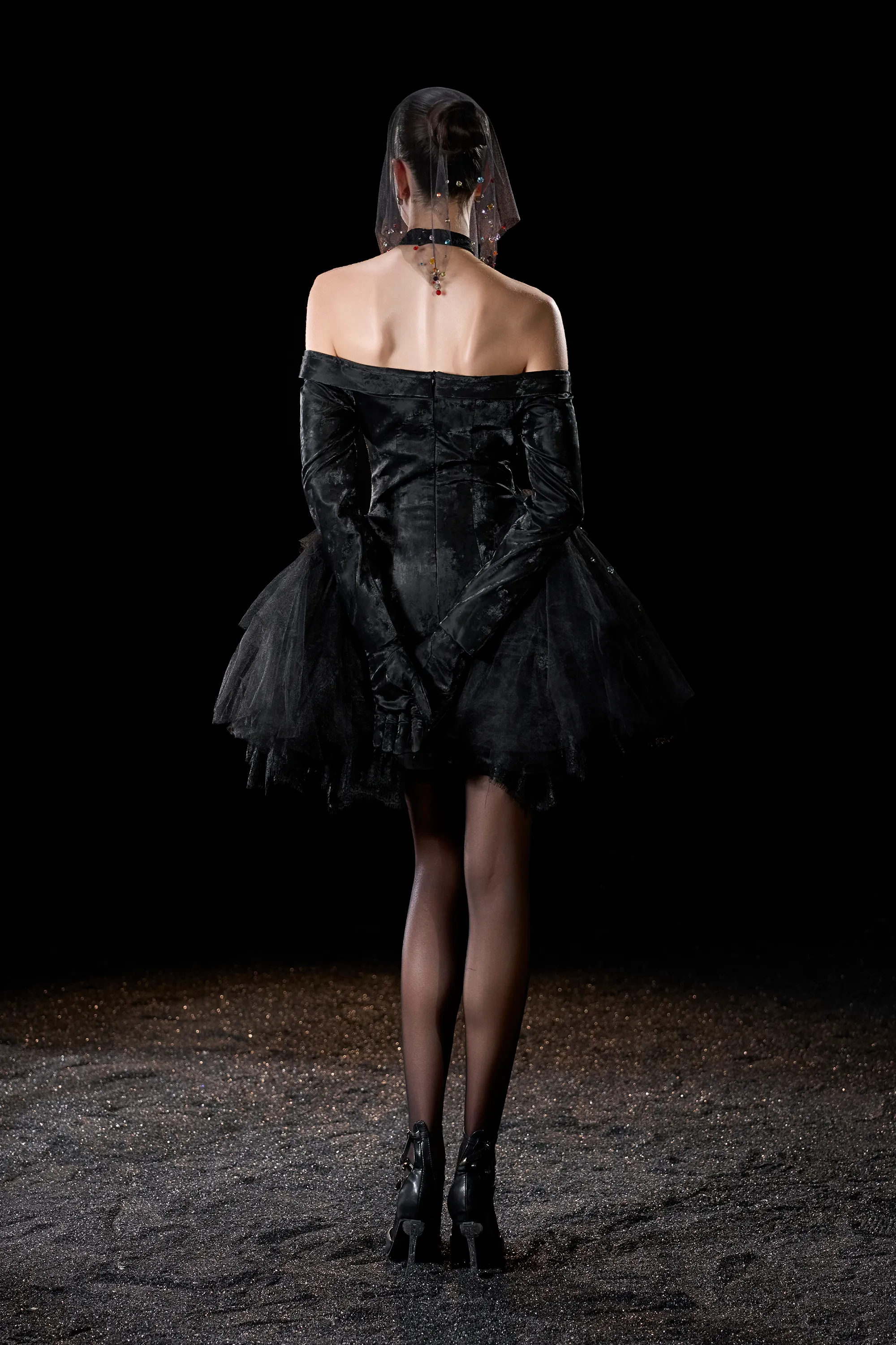 Nexus Gothic Off Shoulder Lace Trim Sweetheart Velvet Mini Dress sold by Kalisa product image thumbnail 3