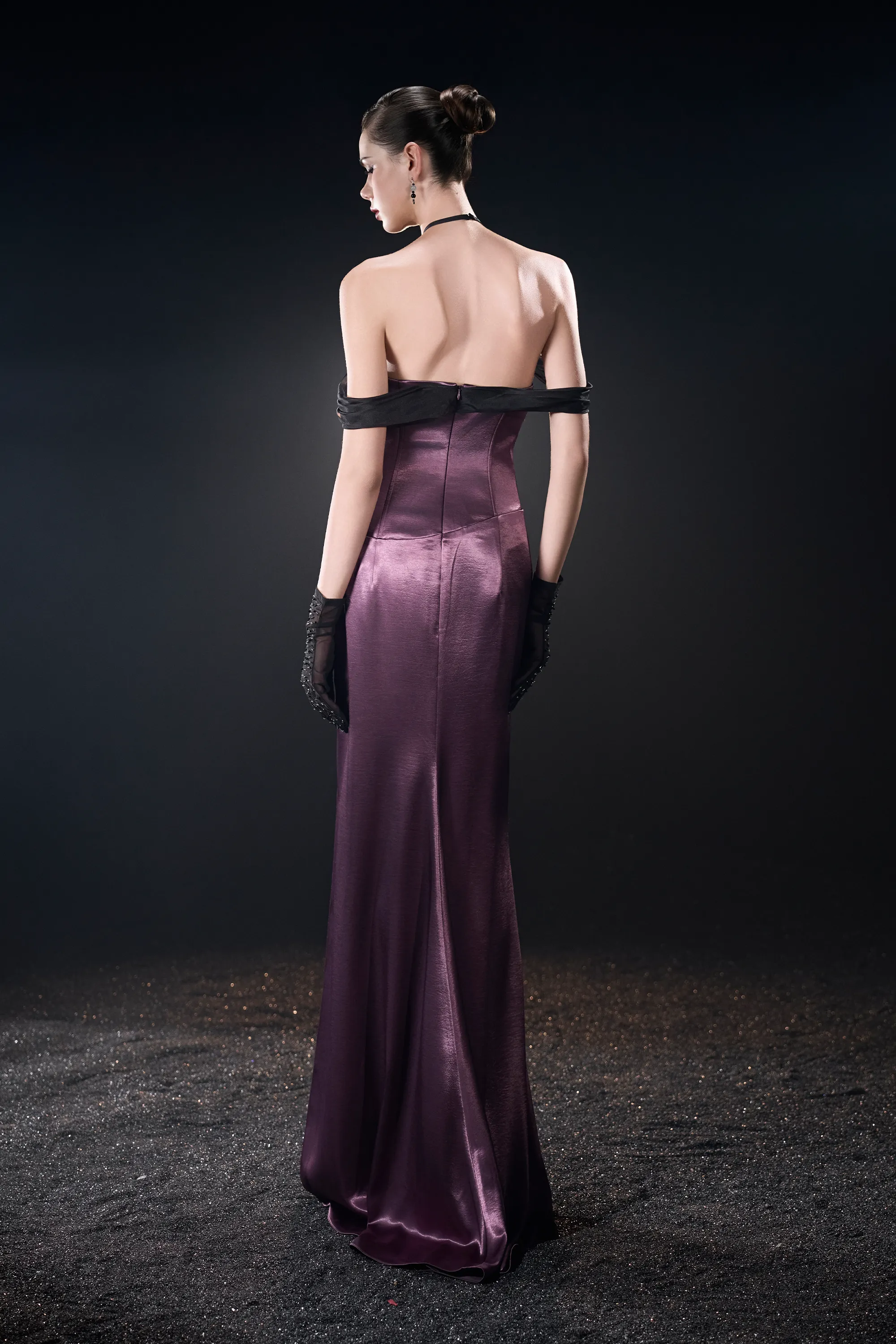 Onyx Silk Corset Maxi Dress With Beaded Spiderweb Strap Neckline sold by Kalisa product image thumbnail 2