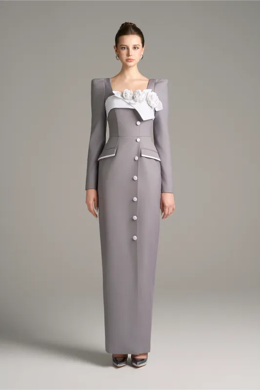 Brocade Long Sleeves Floral Embellished Formal Maxi Dress sold by Kalisa