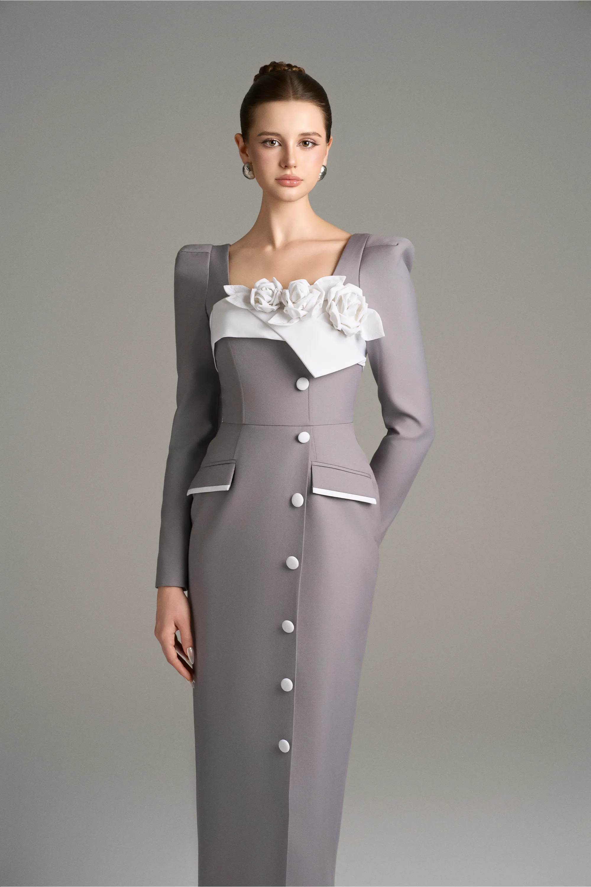 Brocade Long Sleeves Floral Embellished Formal Maxi Dress sold by Kalisa product image thumbnail 3