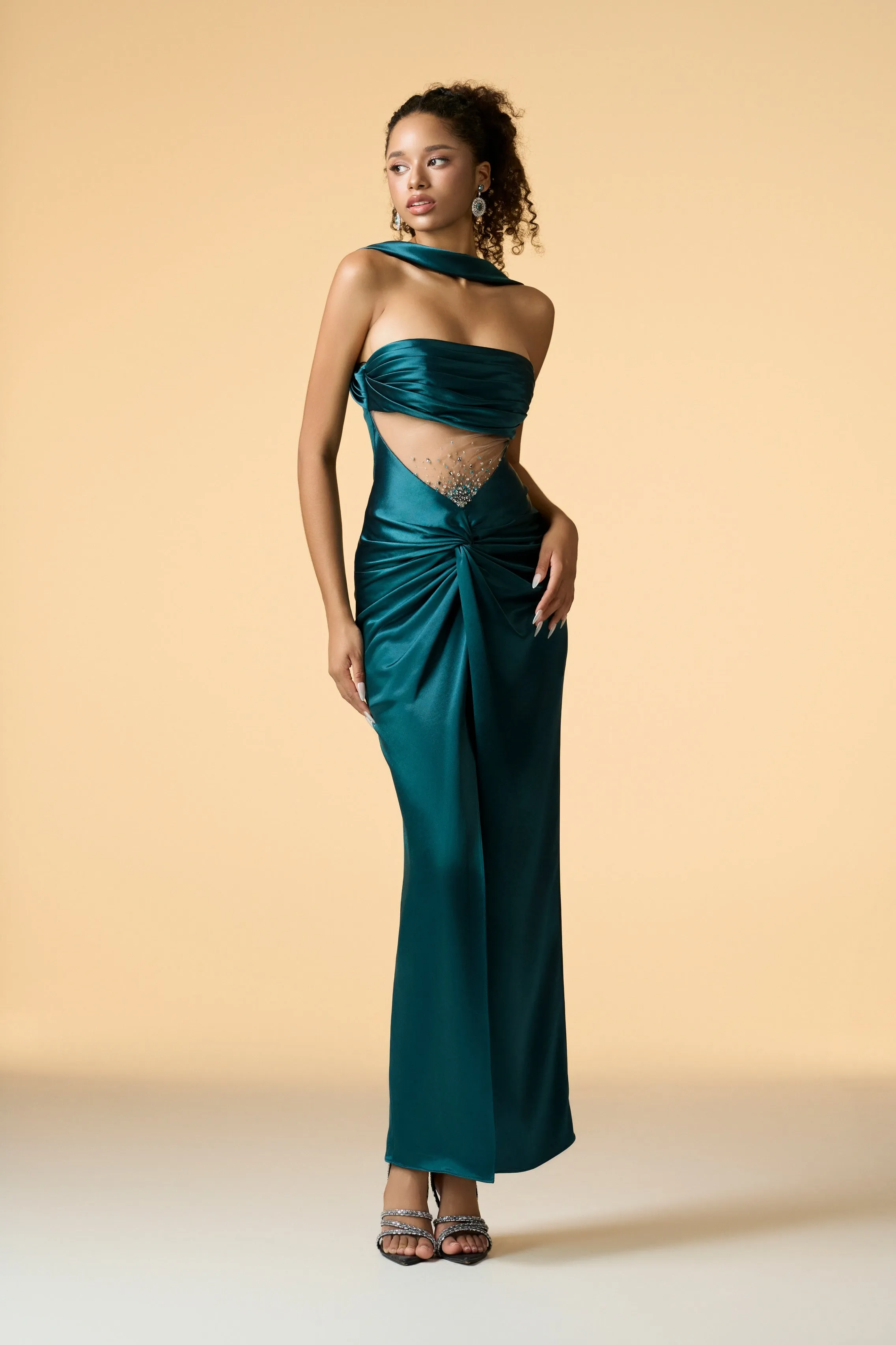 Twilight Drape Front Embellished Crystal Maxi Dress sold by Kalisa product image thumbnail 4