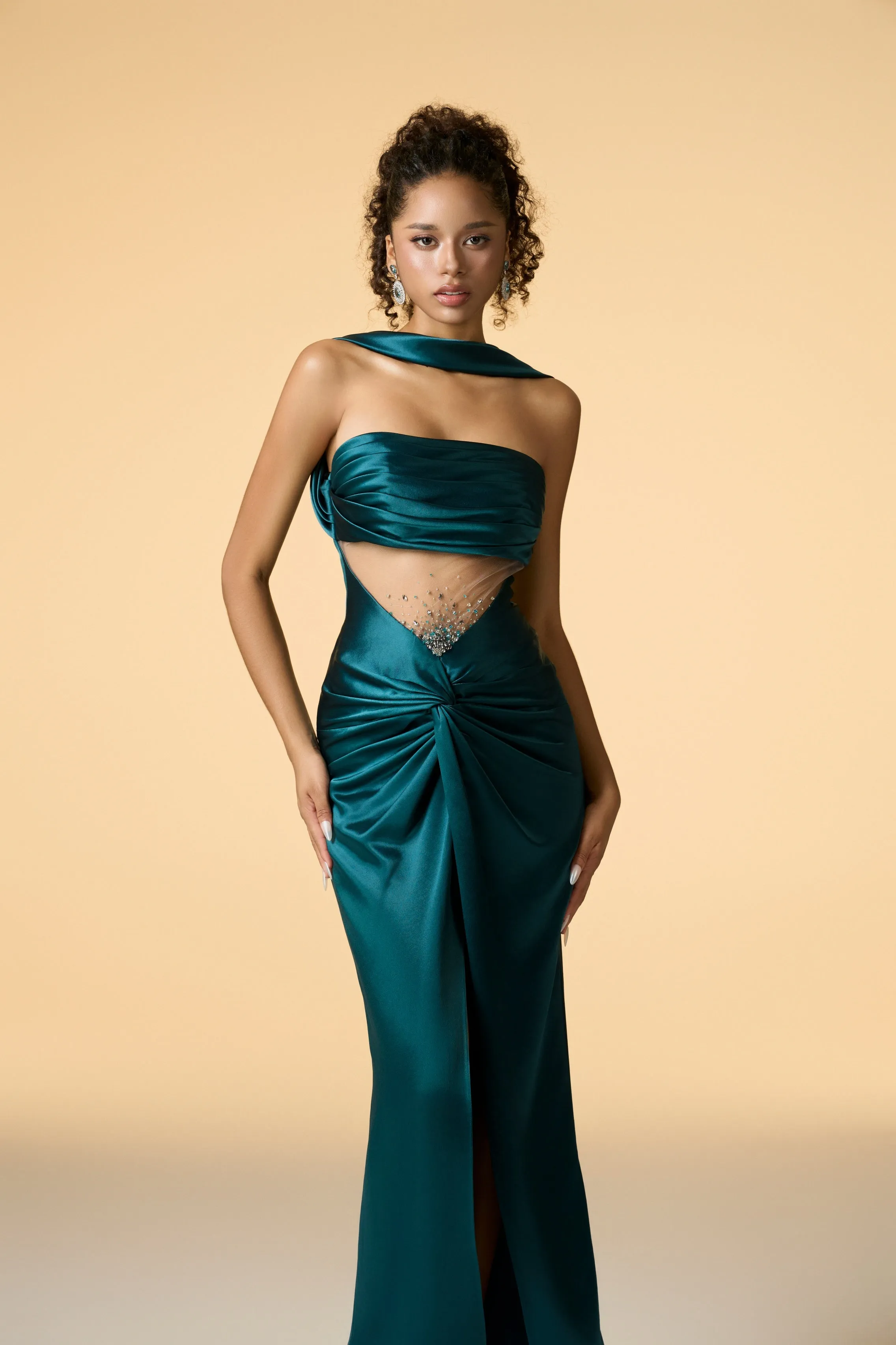 Twilight Drape Front Embellished Crystal Maxi Dress sold by Kalisa product image thumbnail 3